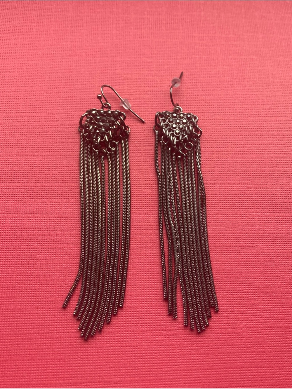 Long Fringe Drop Earrings - Black Chain Tassel